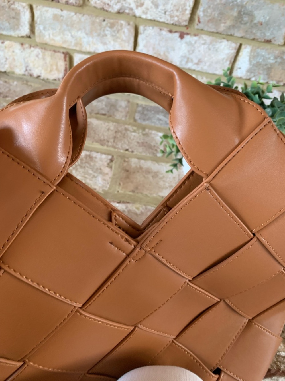 Woven Top-Handle Women’s Tote Bag in Cognac - Picture 7 of 10